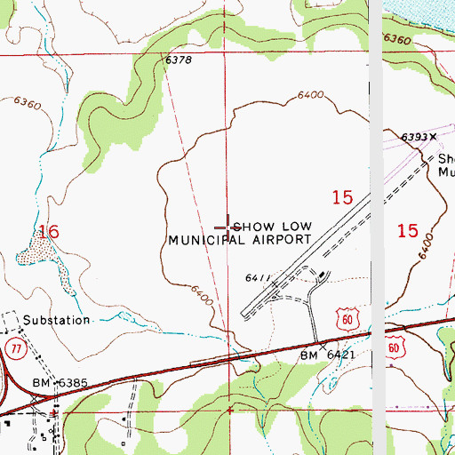 Topographic Map of Show Low Regional Airport, AZ