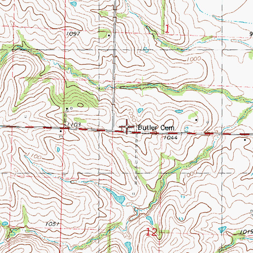 Topographic Map of Butler Cemetery, IA