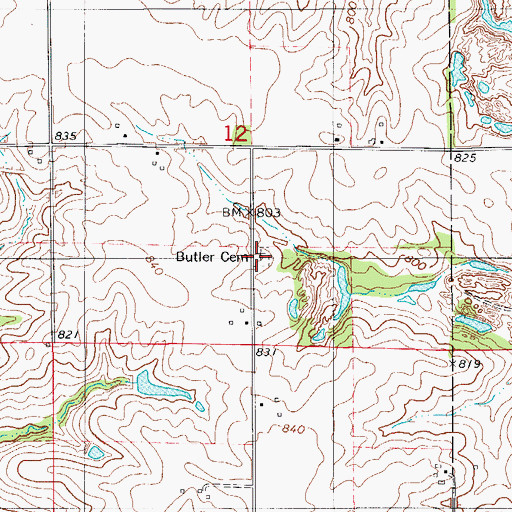 Topographic Map of Butler Cemetery, IA