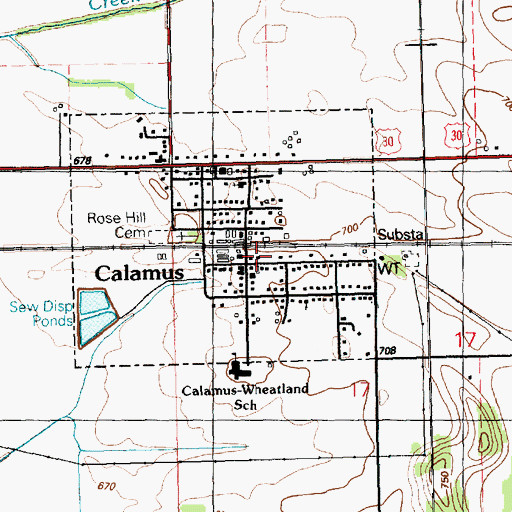 Topographic Map of Calamus, IA