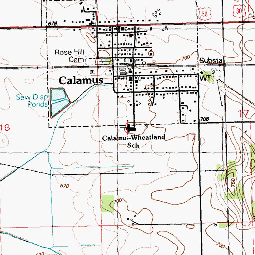 Topographic Map of Calamus - Wheatland Elementary School, IA