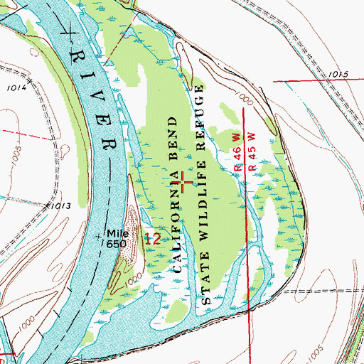 Topographic Map of California Bend State Wildlife Refuge, IA
