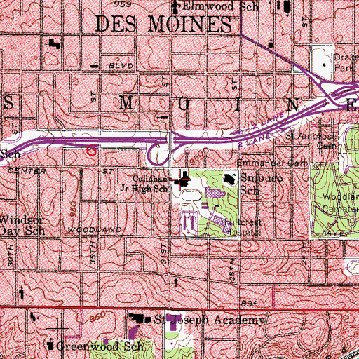Topographic Map of Callanan Middle School, IA