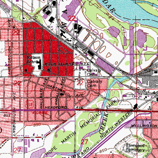Topographic Map of Calvary Cemetery, IA