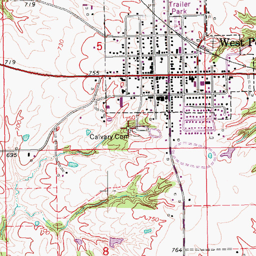 Topographic Map of Calvary Cemetery, IA