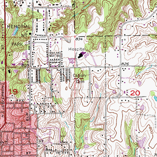Topographic Map of Calvary Cemetery, IA