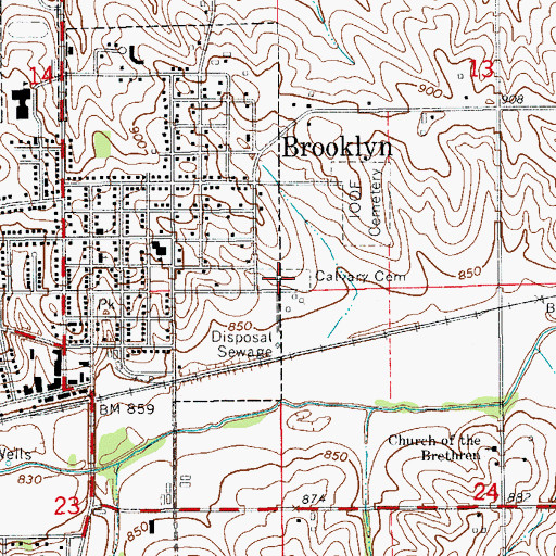 Topographic Map of Calvary Cemetery, IA