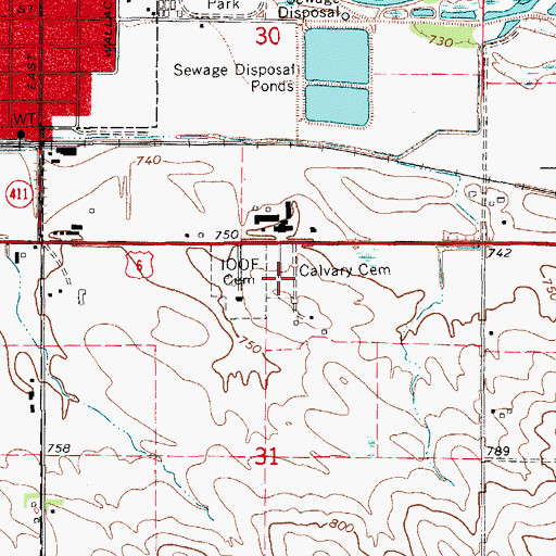 Topographic Map of Calvary Cemetery, IA