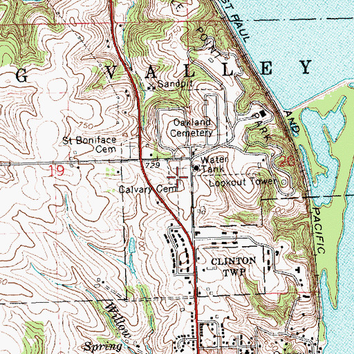 Topographic Map of Calvary Cemetery, IA