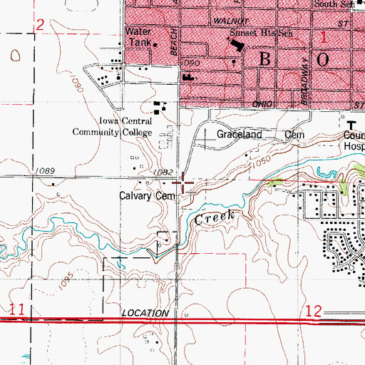 Topographic Map of Calvary Cemetery, IA