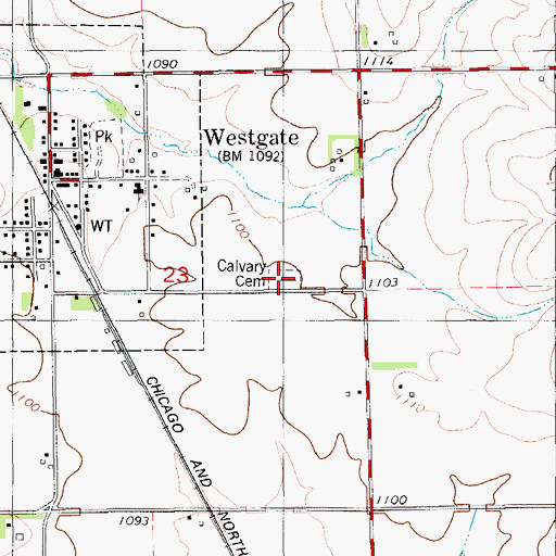 Topographic Map of Calvary Cemetery, IA