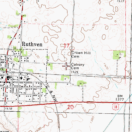 Topographic Map of Calvary Cemetery, IA
