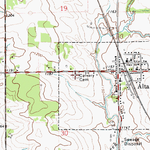 Topographic Map of Calvary Cemetery, IA