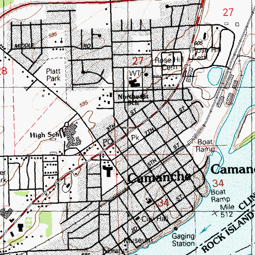 Topographic Map of Camanche, IA