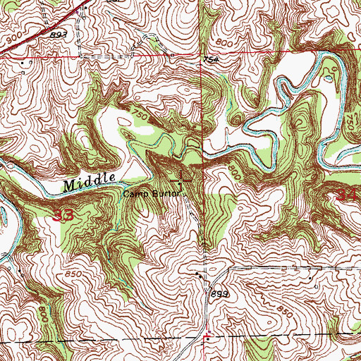 Topographic Map of Camp Burton, IA