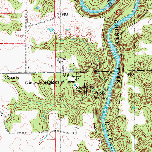 Topographic Map of Camp Courageous of Iowa, IA