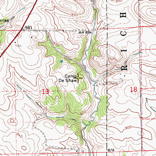 Topographic Map of Camp De Shaw, IA