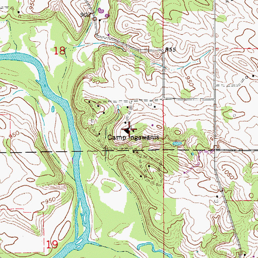 Topographic Map of Camp Ingawanis, IA