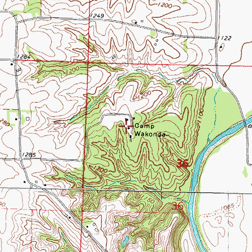 Topographic Map of Camp Wakonda, IA