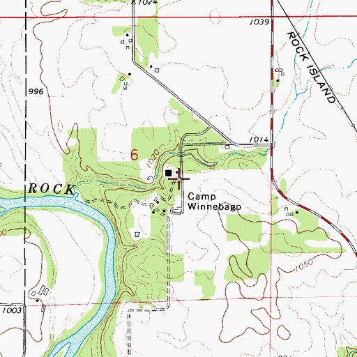 Topographic Map of Camp Winnebago, IA