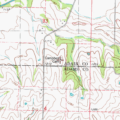 Topographic Map of Campbell Cemetery, IA