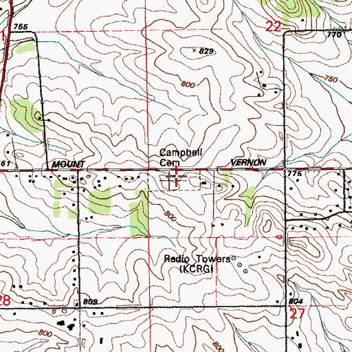 Topographic Map of Campbell Cemetery, IA