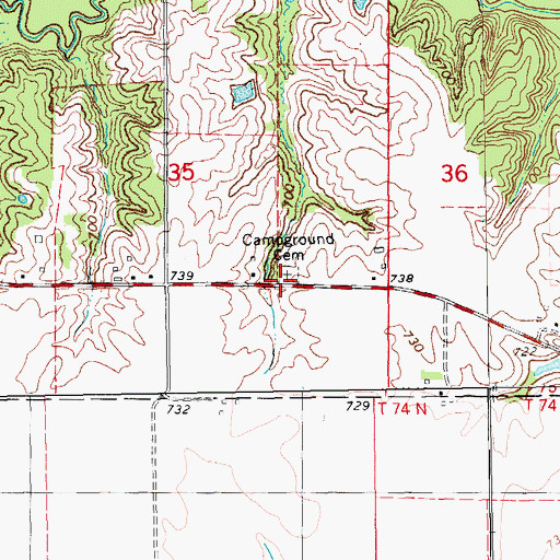 Topographic Map of Campground Cemetery, IA