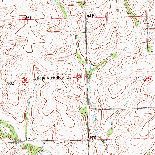 Topographic Map of Canada Hollow Cemetery, IA