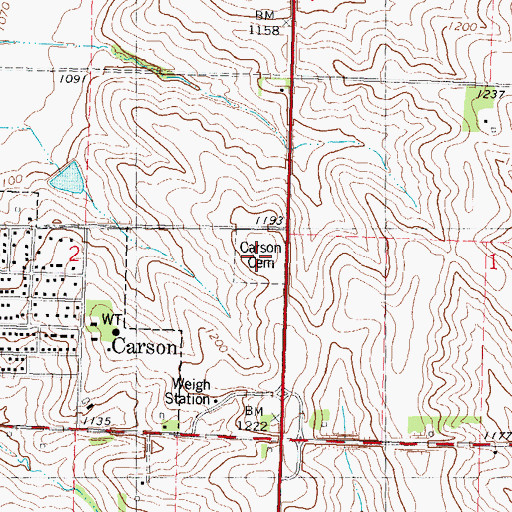 Topographic Map of Carson Cemetery, IA