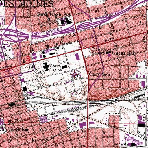 Topographic Map of Cary School, IA