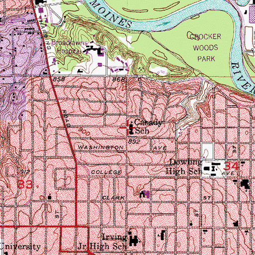 Topographic Map of Casady Alternative Center, IA