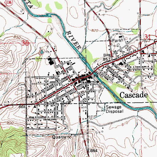 Topographic Map of Cascade, IA