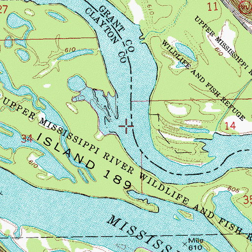 Topographic Map of Cassville Iowa Slough, IA