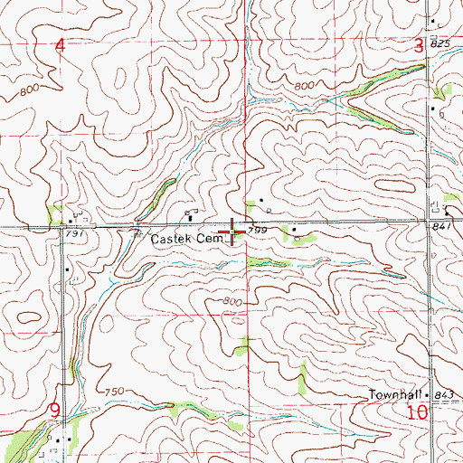 Topographic Map of Castek Cemetery, IA