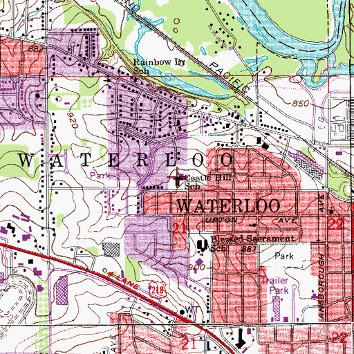 Topographic Map of Castle Hill School, IA