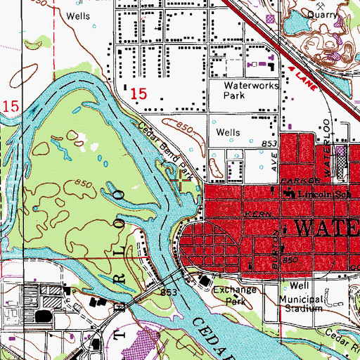 Topographic Map of Cedar Bend Park, IA