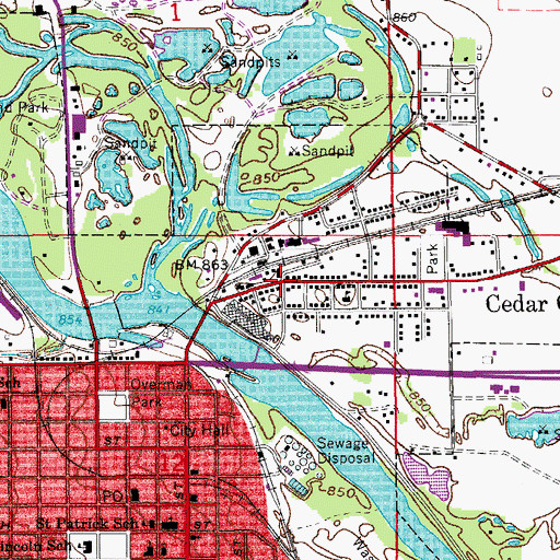 Topographic Map of Cedar City, IA