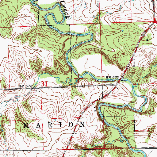 Topographic Map of Cedar Creek, IA