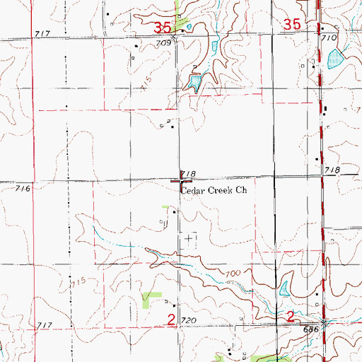 Topographic Map of Cedar Creek Church, IA
