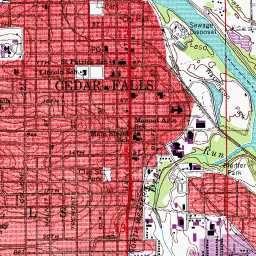 Topographic Map of Cedar Falls, IA