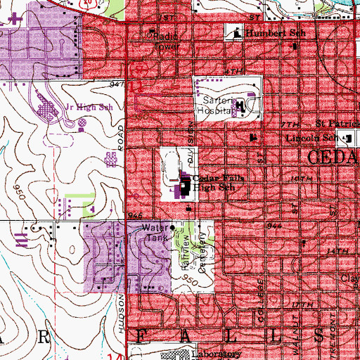 Topographic Map of Cedar Falls High School, IA