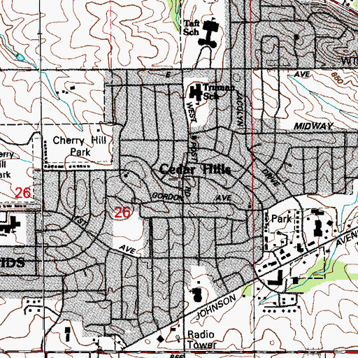 Topographic Map of Cedar Hills, IA