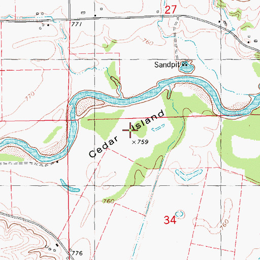 Topographic Map of Cedar Island, IA