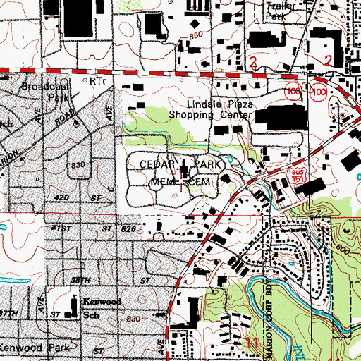 Topographic Map of Cedar Park Memorial Cemetery, IA