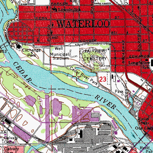 Topographic Map of Cedar River Park, IA