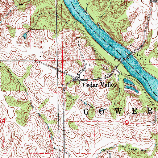 Topographic Map of Cedar Valley, IA