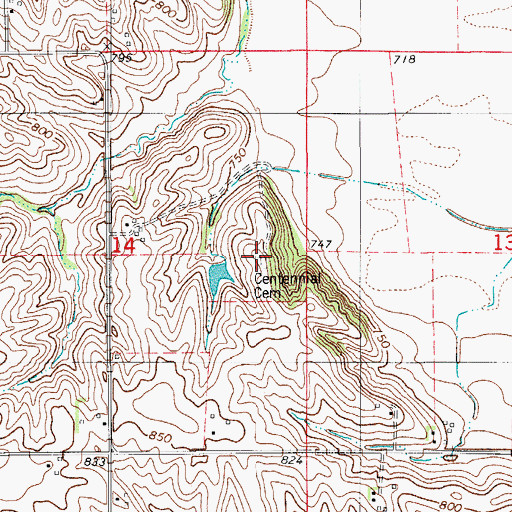 Topographic Map of Centennial Cemetery, IA