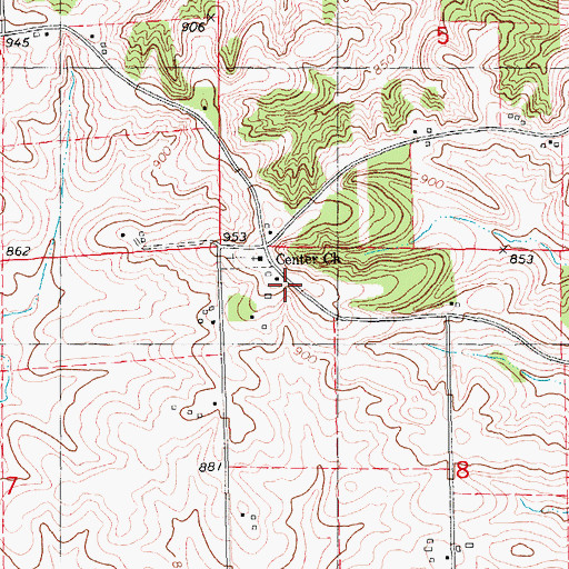 Topographic Map of Center Church, IA