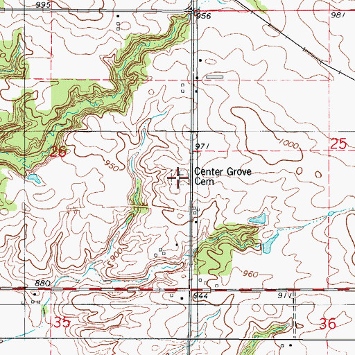 Topographic Map of Center Grove Cemetery, IA