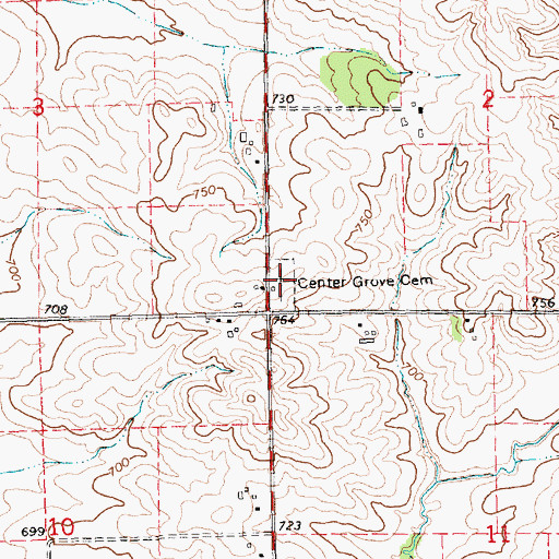 Topographic Map of Center Grove Cemetery, IA